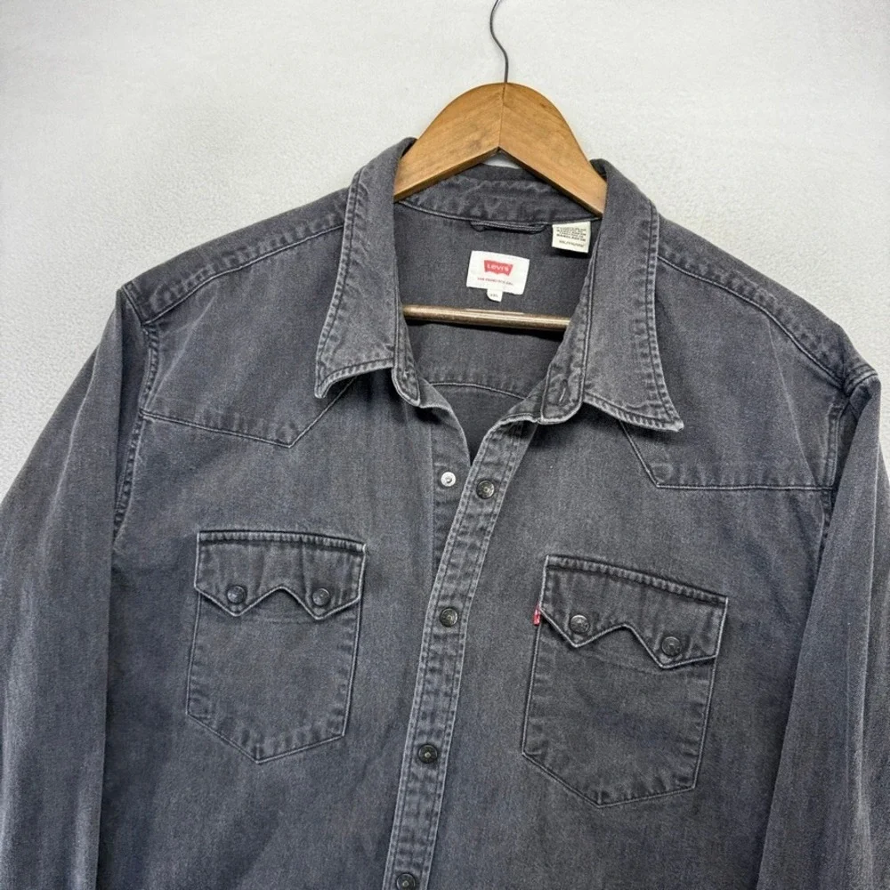 Levis Denim Shirt Men's 2XL Black Western Pearl Snap Sawtooth Pockets Cowboy